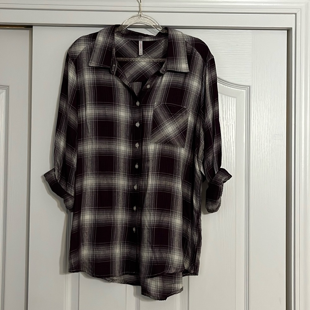 NWT JW purple/white/gray plaid shirt